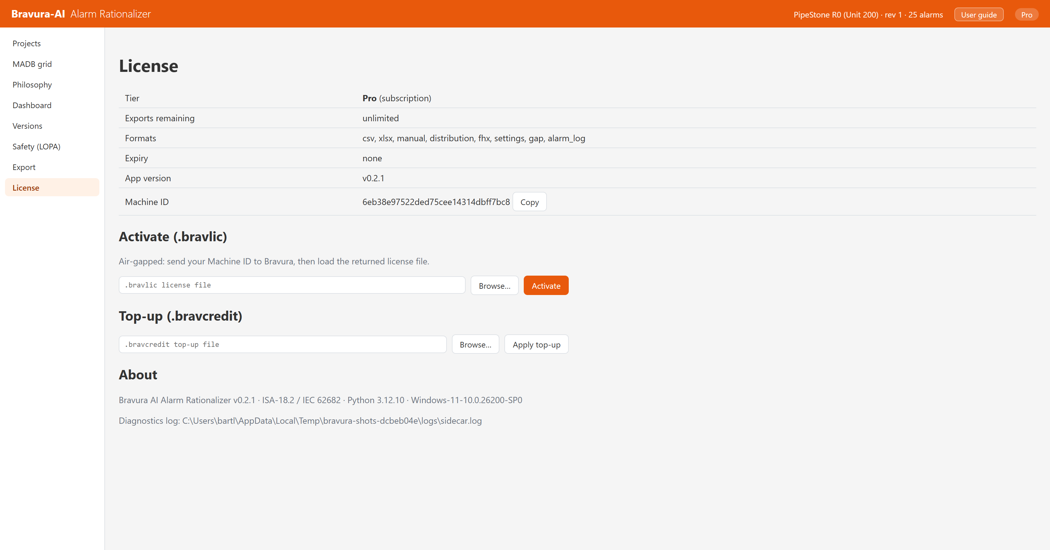 Per-machine offline license file
